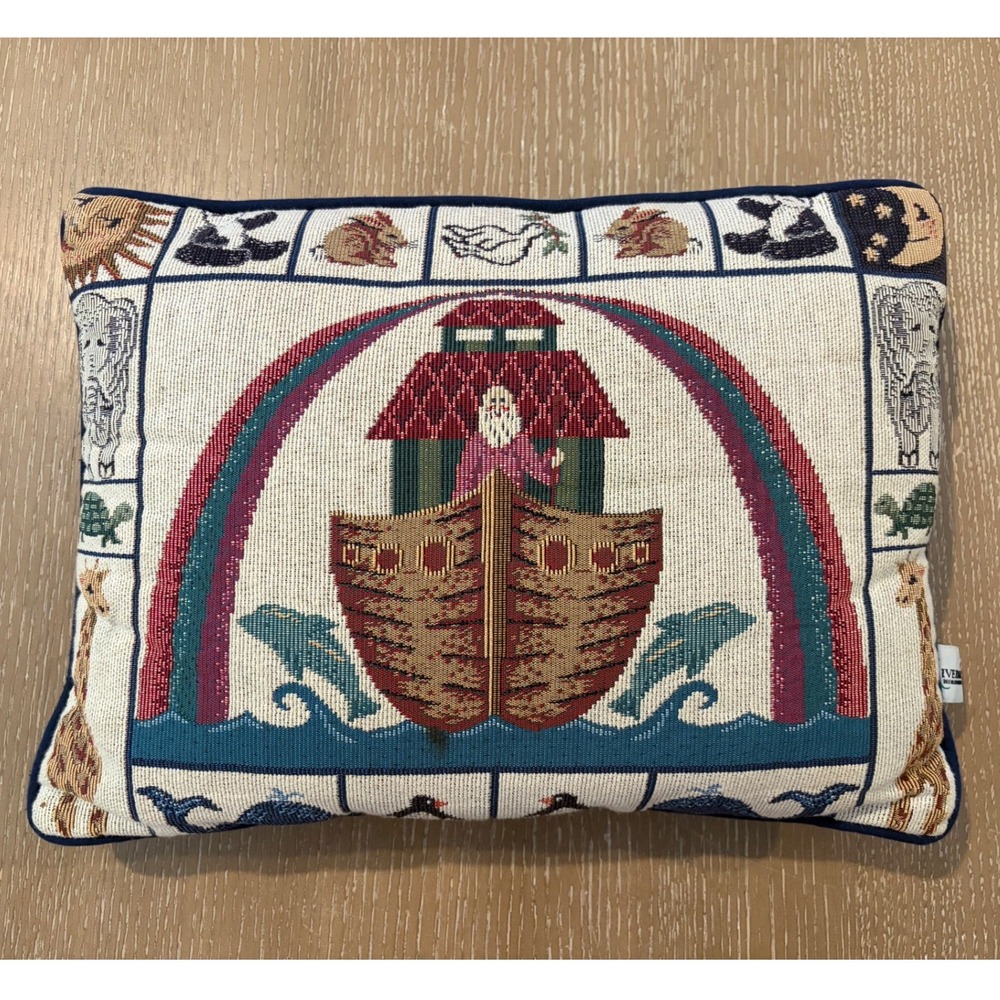 Vintage Riverdale Noahs Ark Tapestry Throw Pillow Woven Animal Nursery 15x12